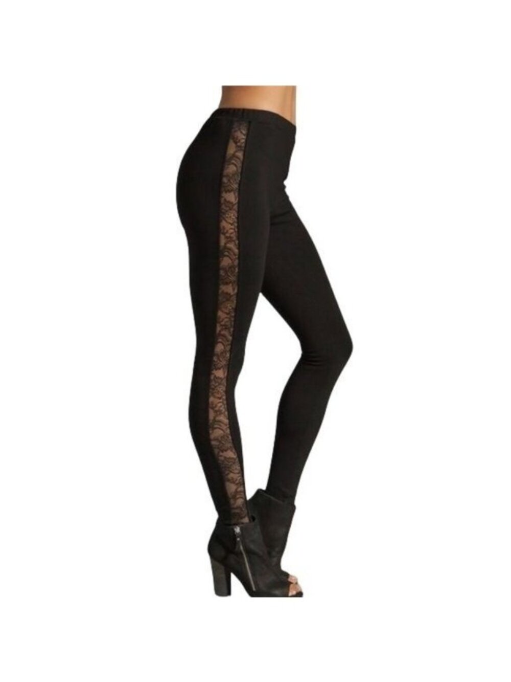 Stylestalker Black Leggings With Sheer Lace Side Panels